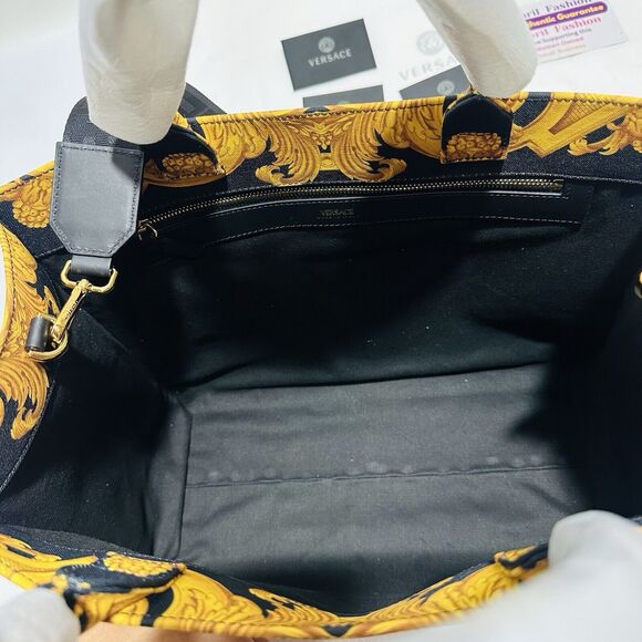 Versace Medusa Black Gold Canvas Large Tote Greca Strap Bag NWT $1,475 - Picture 7 of 10